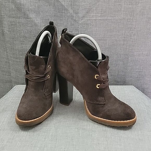 Tory Burch Hillary Brown Suede Leather heeled Lace-up Bootie, women's SZ 7.5 - Picture 2 of 11